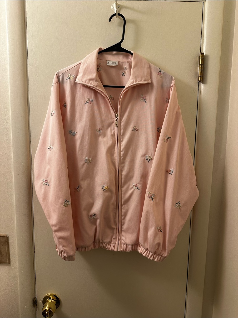 Koret Pale Pink Floral Embroidered Zip Bomber Jacket